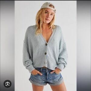 Free People 87% Alpaca Baby Blue Cardigan Sweater